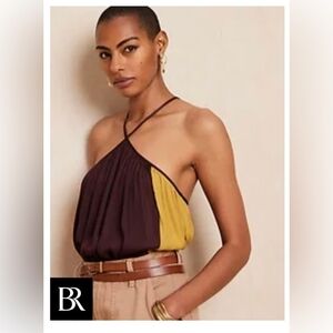 Banana Republic Women's Halter Top - Maroon and Gold